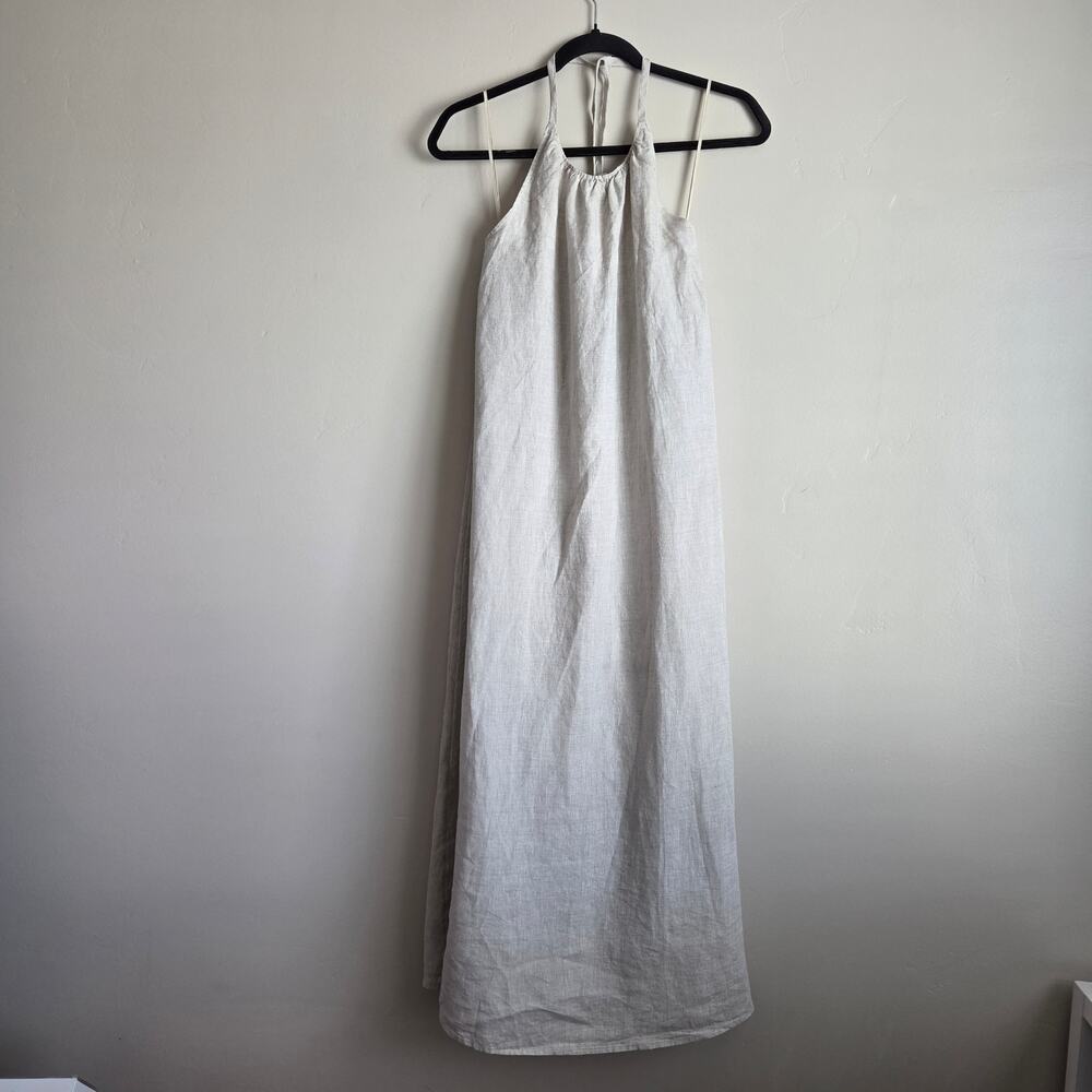 Aritzia Little Moon Sunpost 100% Linen Halter Maxi Backless Dress Organic SZ XS